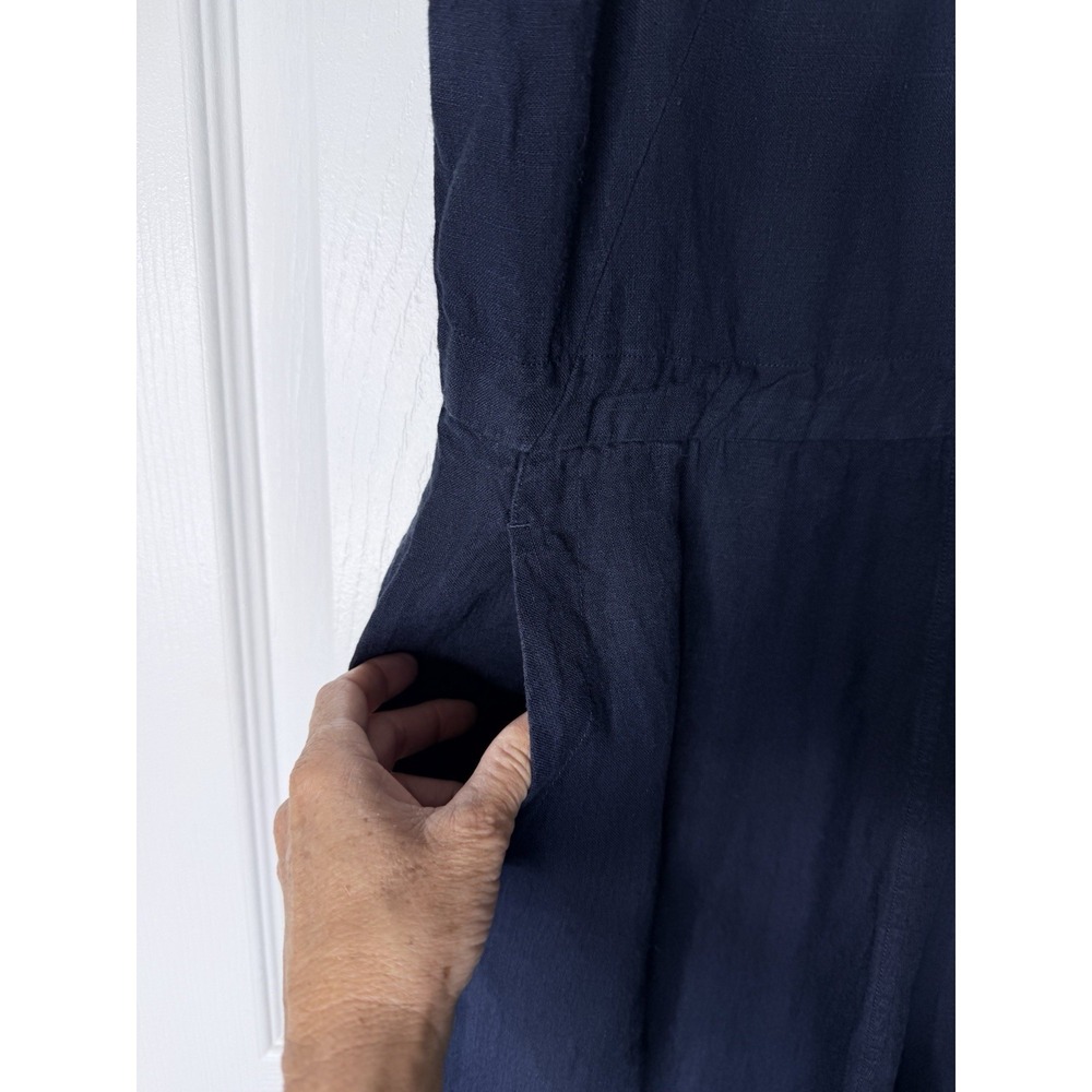 Toast Linen Jumpsuit Size S Navy Side Button Wide Leg Dungarees Delave Pocket - Picture 4 of 8